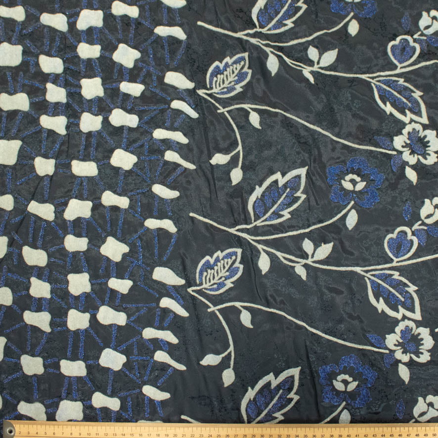 Navy Flocked Floral Embossed Jacquards