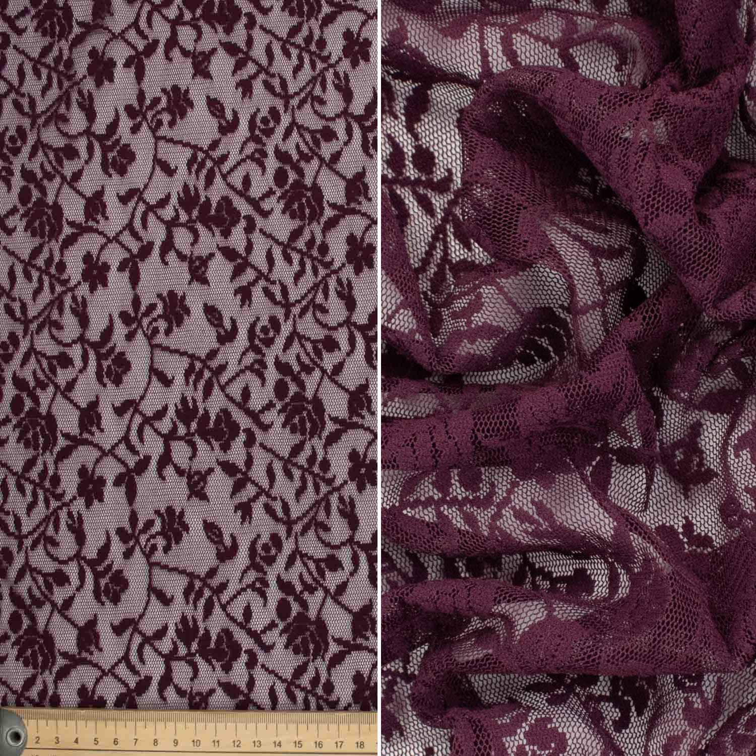 Flocked Floral Vines Lace Mesh