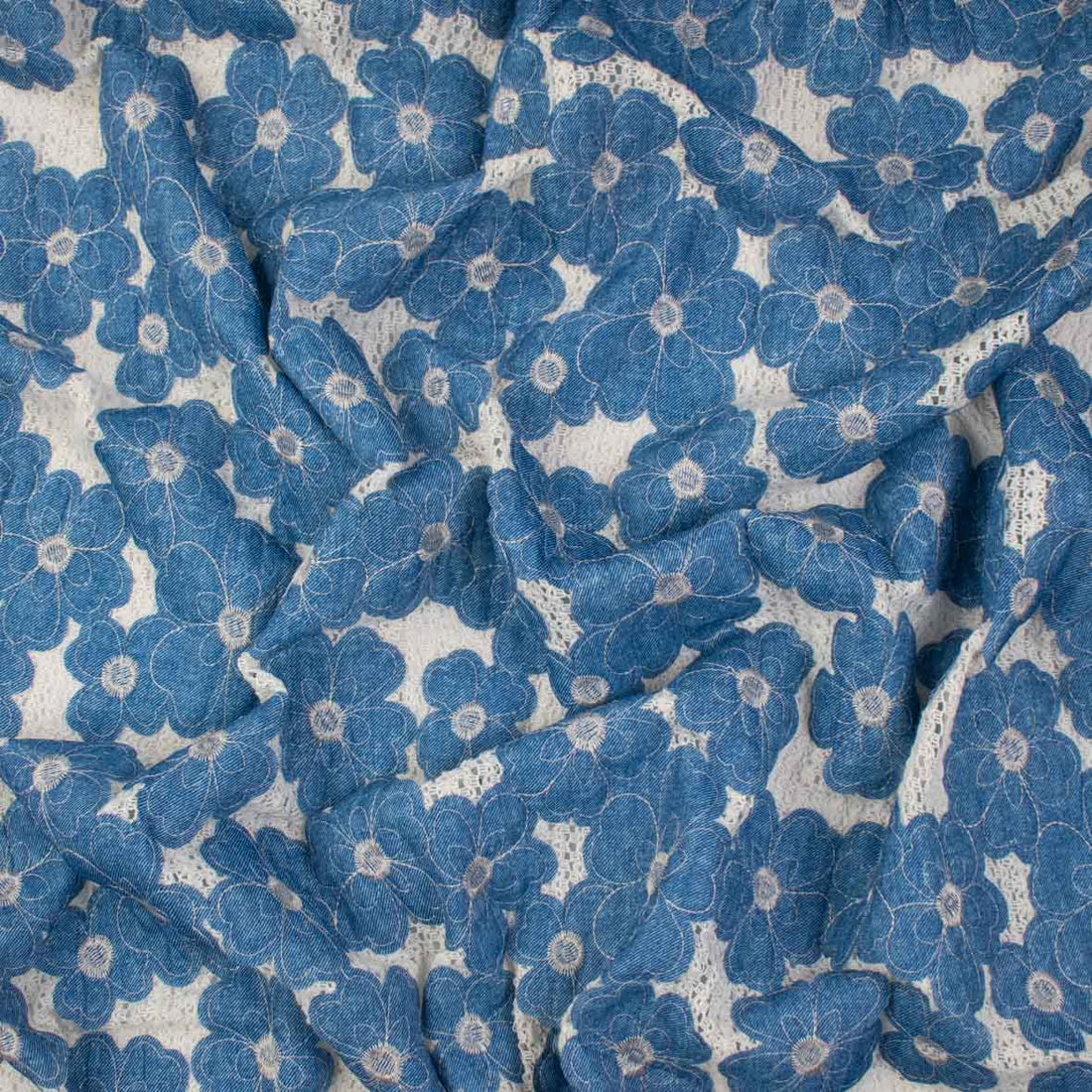 Floral Denim Appliqué Crochet Lace