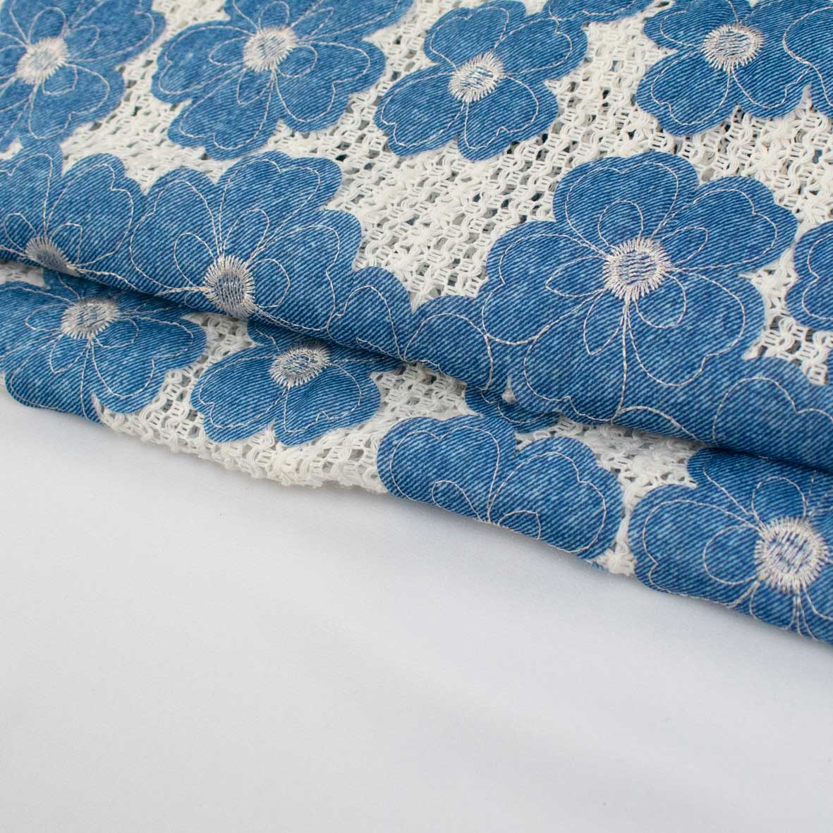 Floral Denim Appliqué Crochet Lace