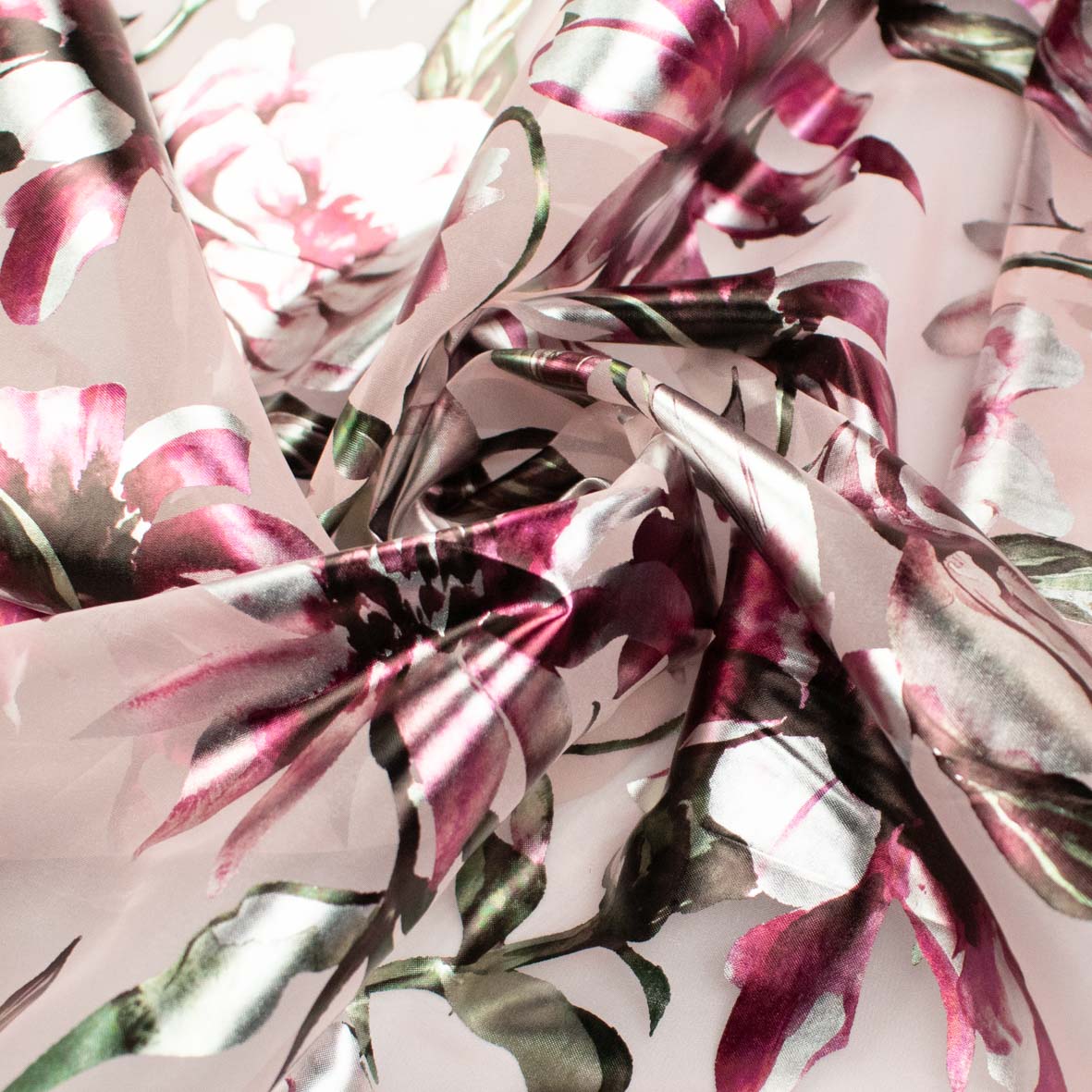Floral Metallic Foil Printed Organza