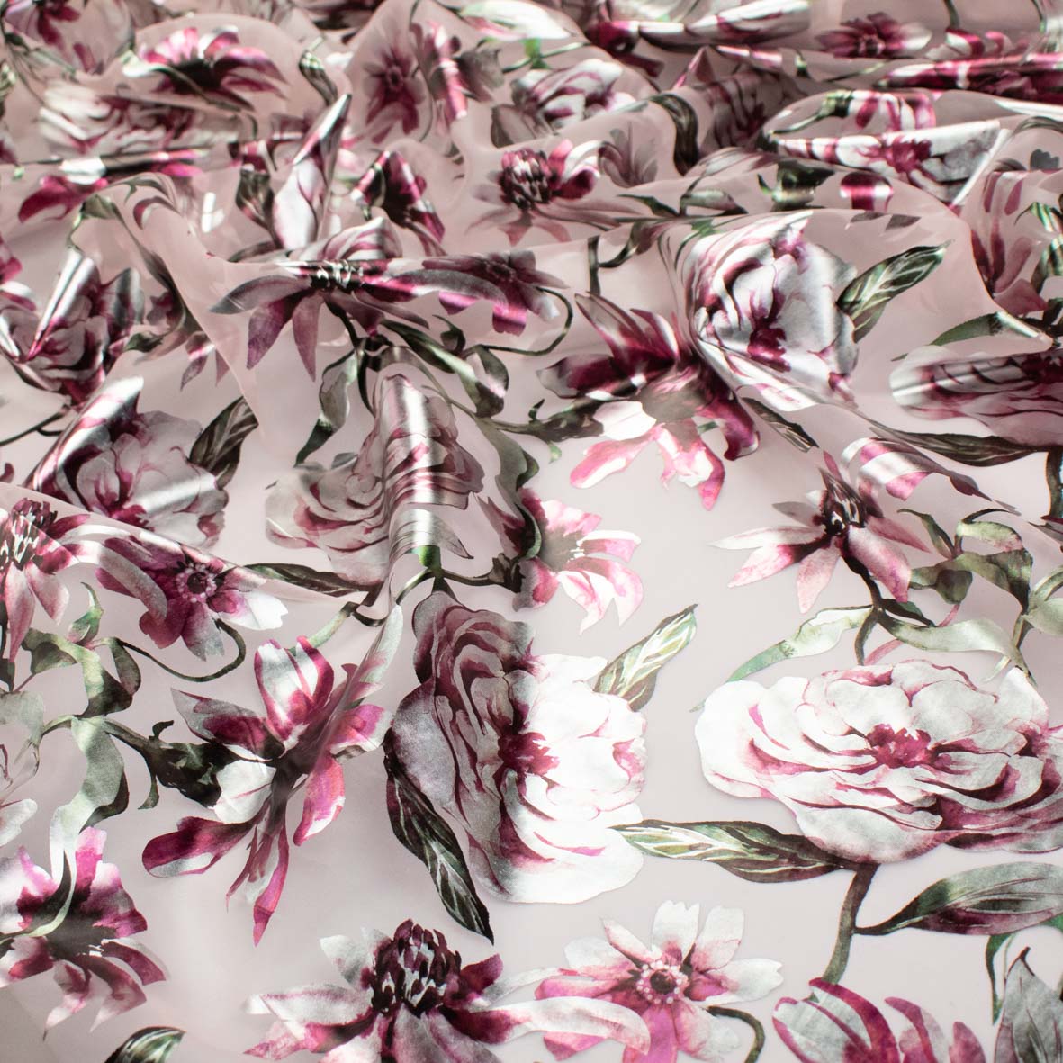 Floral Metallic Foil Printed Organza