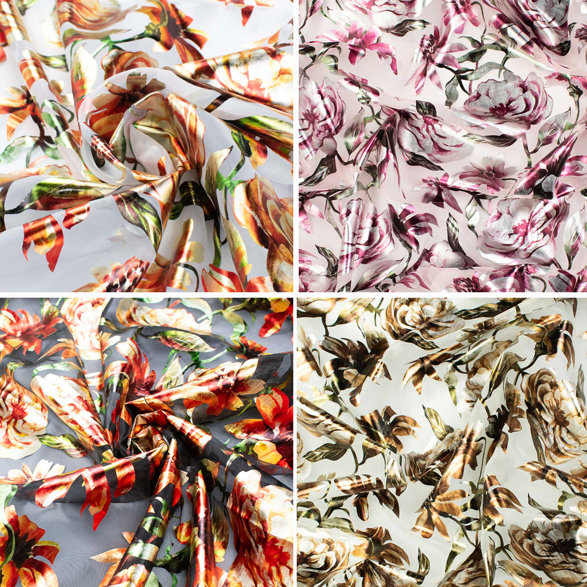 Floral Metallic Foil Printed Organza