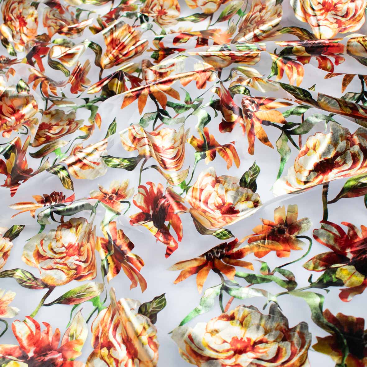 Floral Metallic Foil Printed Organza