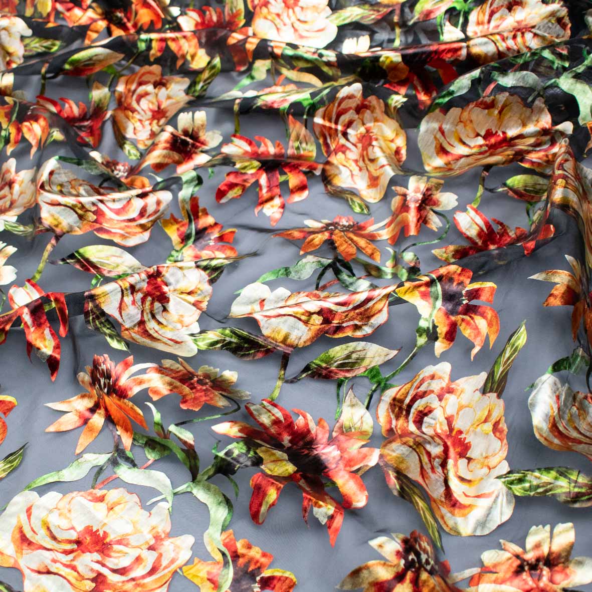 Floral Metallic Foil Printed Organza