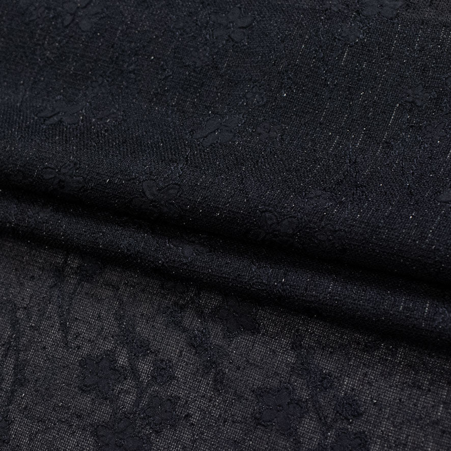 Glitter Flower Brocade Navy Linen Look