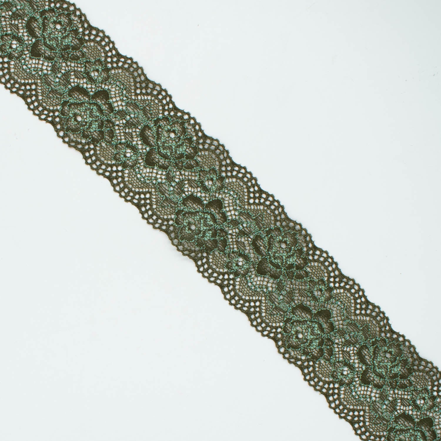 Flower Moss Green & Mint Stretch Lace Trim 5.5cm