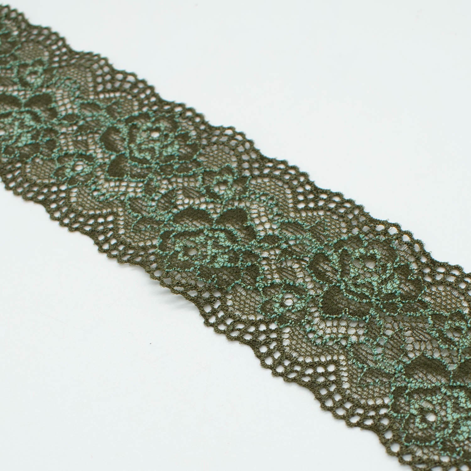 Flower Moss Green & Mint Stretch Lace Trim 5.5cm