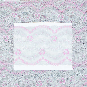Flower Pink & Silver Stretch Lace Trim 75mm