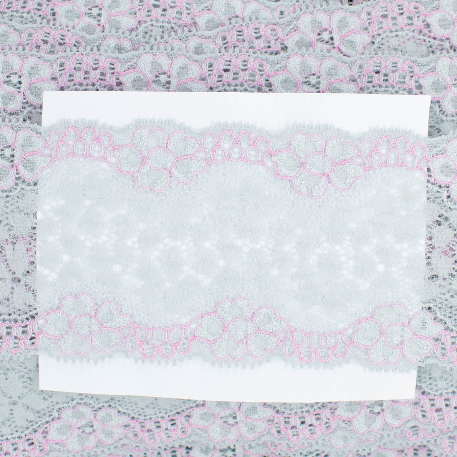 Flower Pink & Silver Stretch Lace Trim 70mm