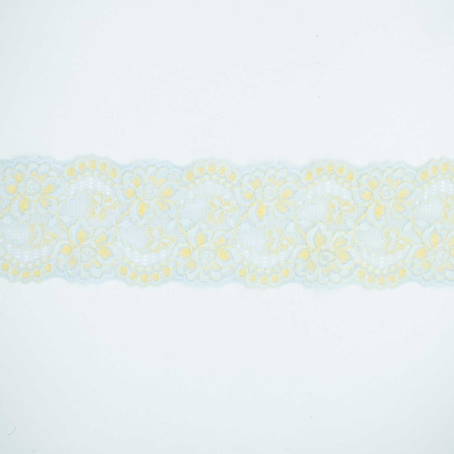 Flower Yellow & Mint Stretch Lace Trim 4.5cm