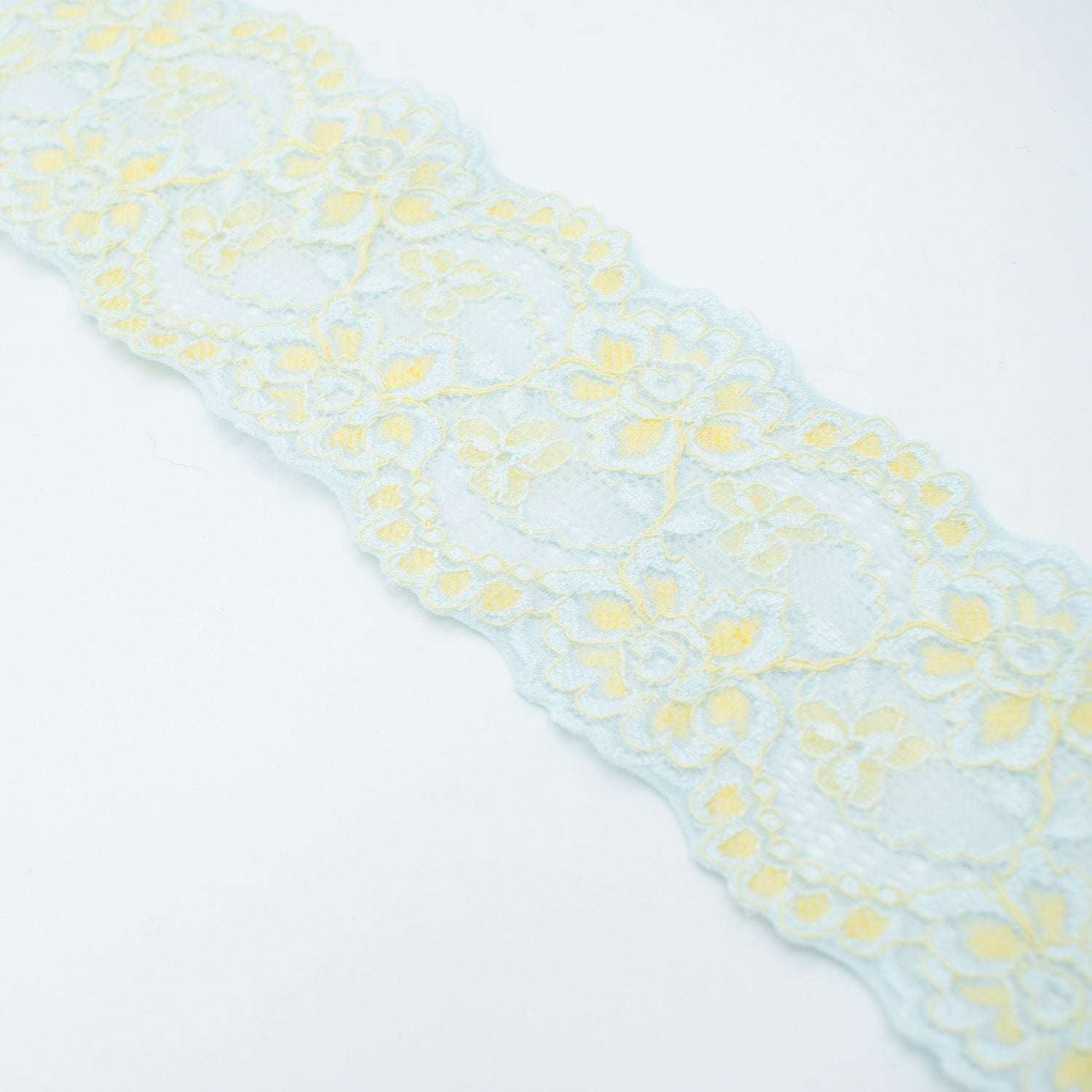 Flower Yellow & Mint Stretch Lace Trim 4.5cm