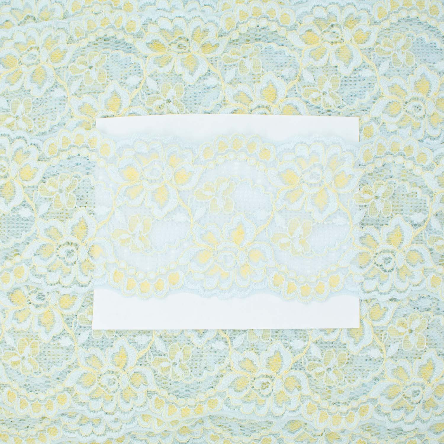 Flower Yellow & Mint Stretch Lace Trim 4.5cm