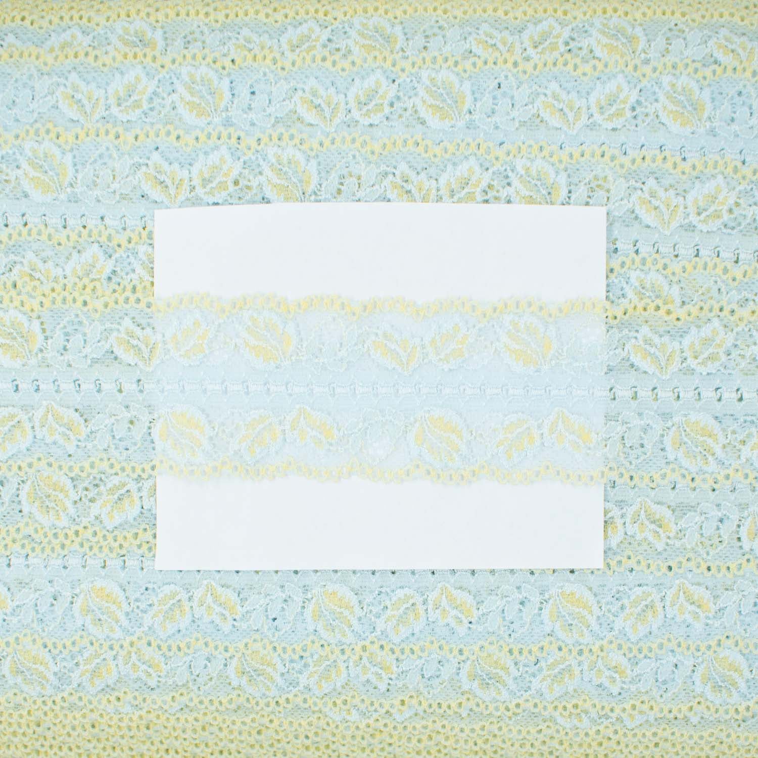 Flower Yellow & Mint Stretch Lace Trim 80mm
