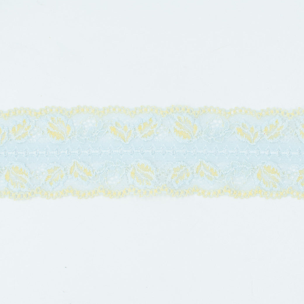 Flower Yellow & Mint Stretch Lace Trim 80mm