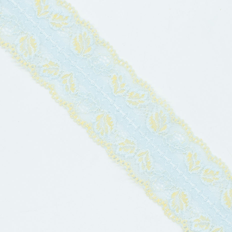 Flower Yellow & Mint Stretch Lace Trim 80mm