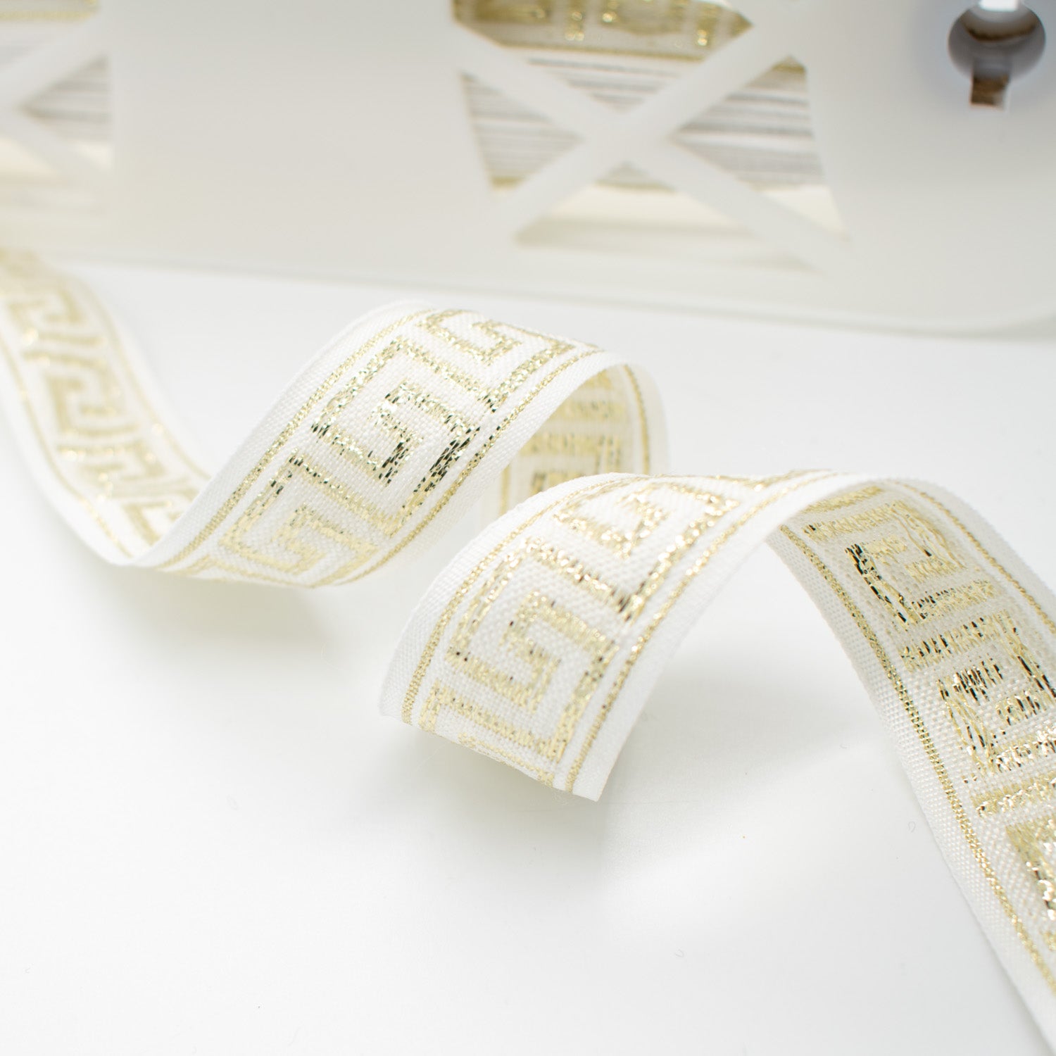 Simplicity White Greek Key Band Trim Embroidered Fancy Ribbon 25mm