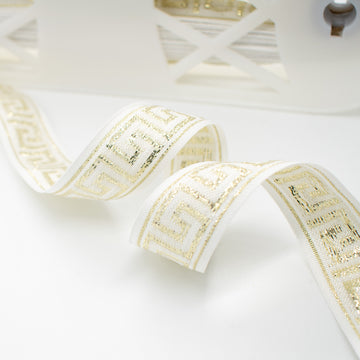 Simplicity White Greek Key Band Trim Embroidered Fancy Ribbon 25mm