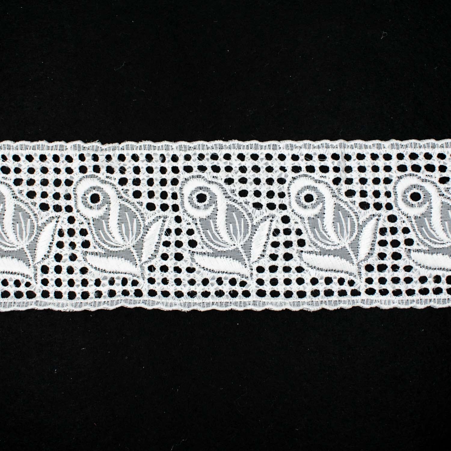 Scalloped Floral Embroidered Voile White Lace Trim 8cm