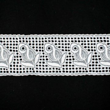 Scalloped Floral Embroidered Voile White Lace Trim 8cm