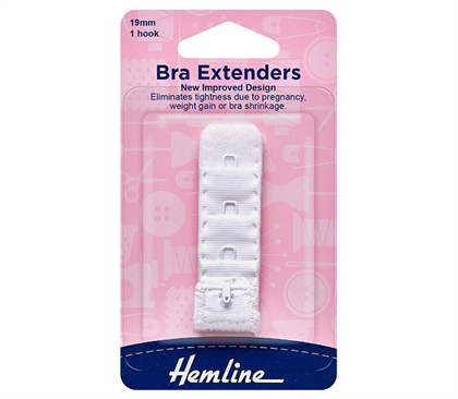 Hemline Bra Back Expander Extender 19mm 1 Hook White