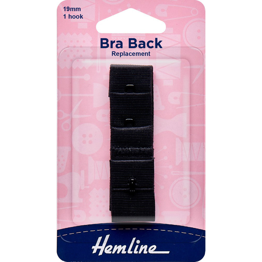 Hemline Bra Back Replacement 19mm - Black 1 Hook