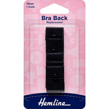 Hemline Bra Back Replacement 19mm - Black 1 Hook