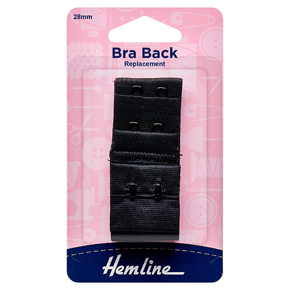 Hemline Bra Back Replacement 28mm - Black 2 Hook