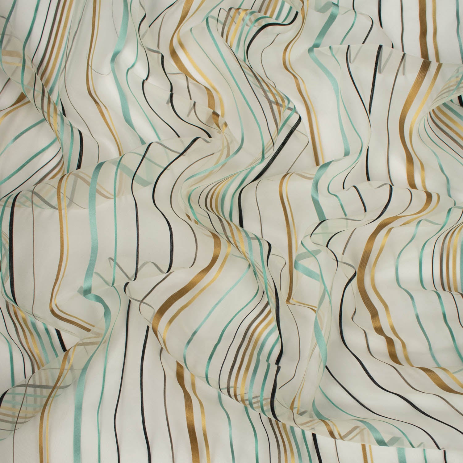 Happy by Zepel Curtaining Sheer Teal & Gold Stripes