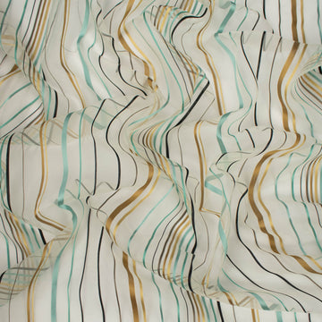 Happy by Zepel Curtaining Sheer Teal & Gold Stripes
