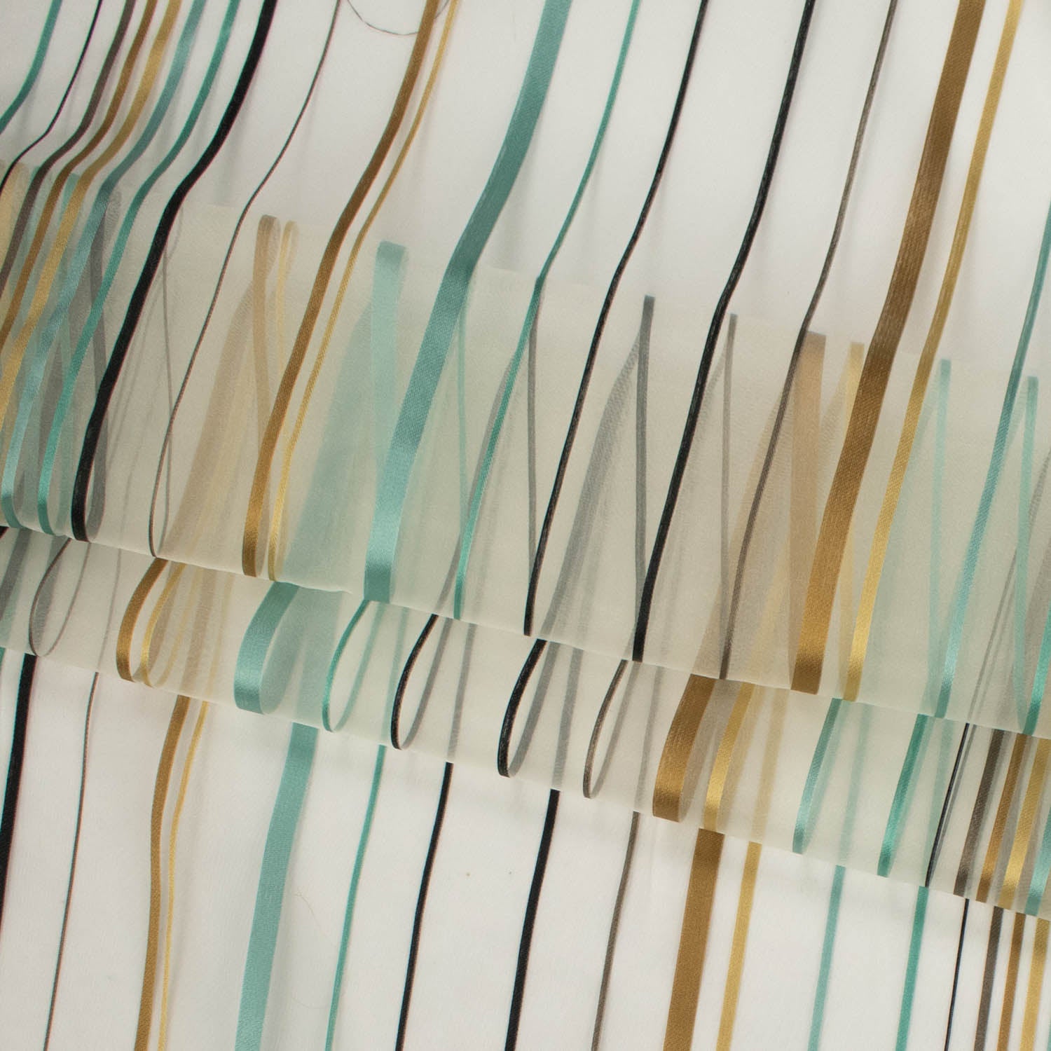 Happy by Zepel Curtaining Sheer Teal & Gold Stripes