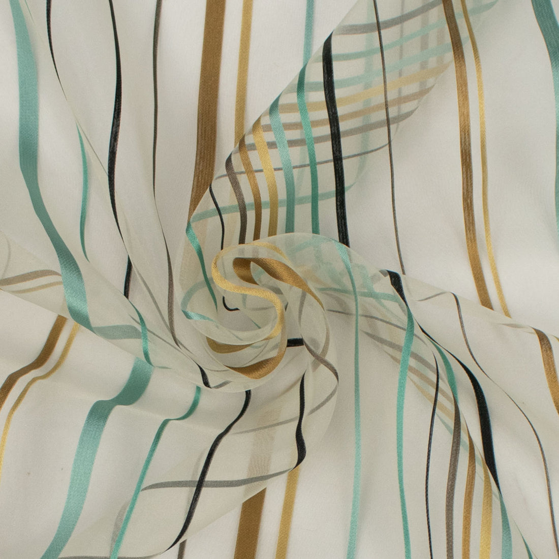 Happy by Zepel Curtaining Sheer Teal & Gold Stripes