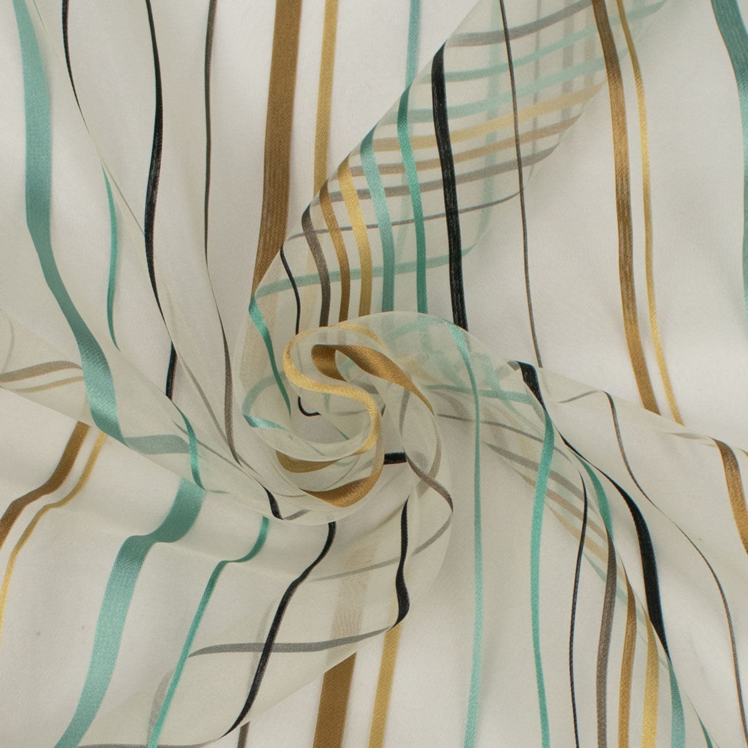 Happy by Zepel Curtaining Sheer Teal & Gold Stripes