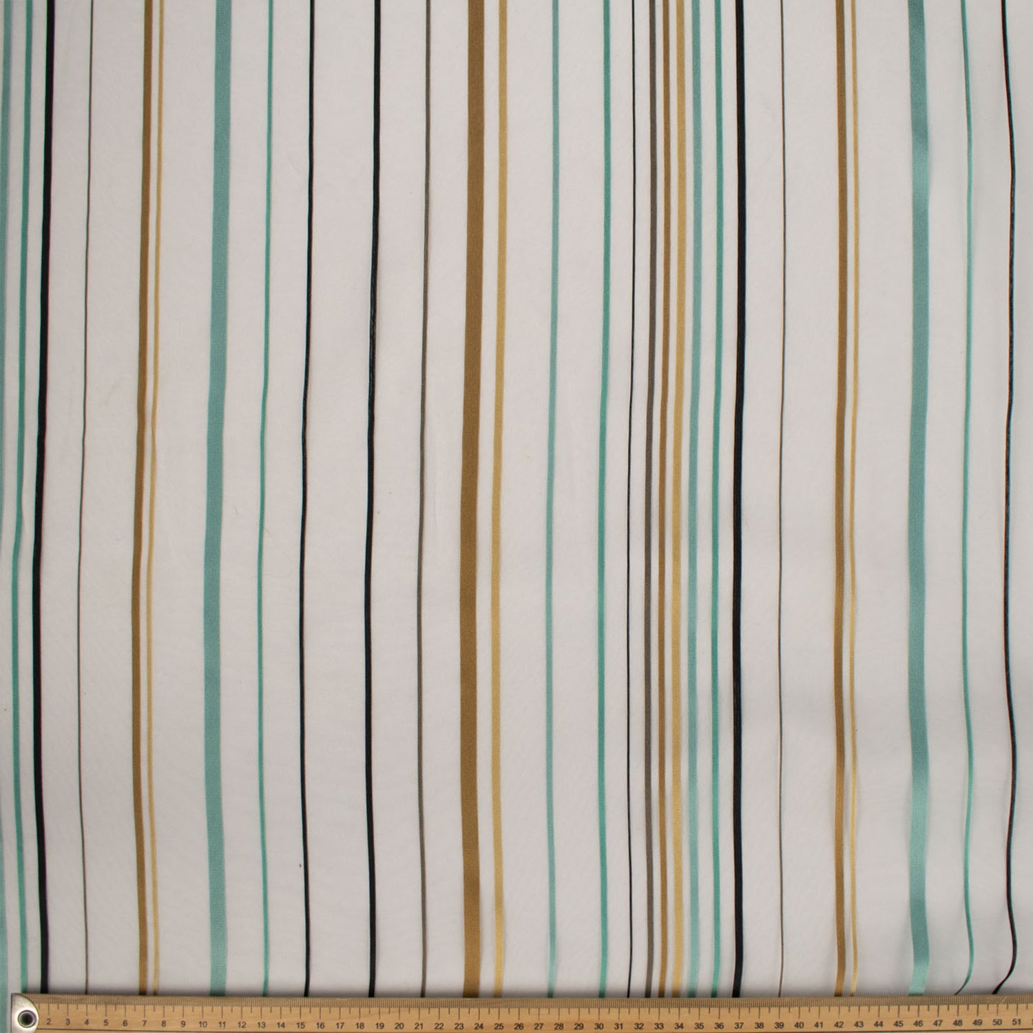 Happy by Zepel Curtaining Sheer Teal & Gold Stripes
