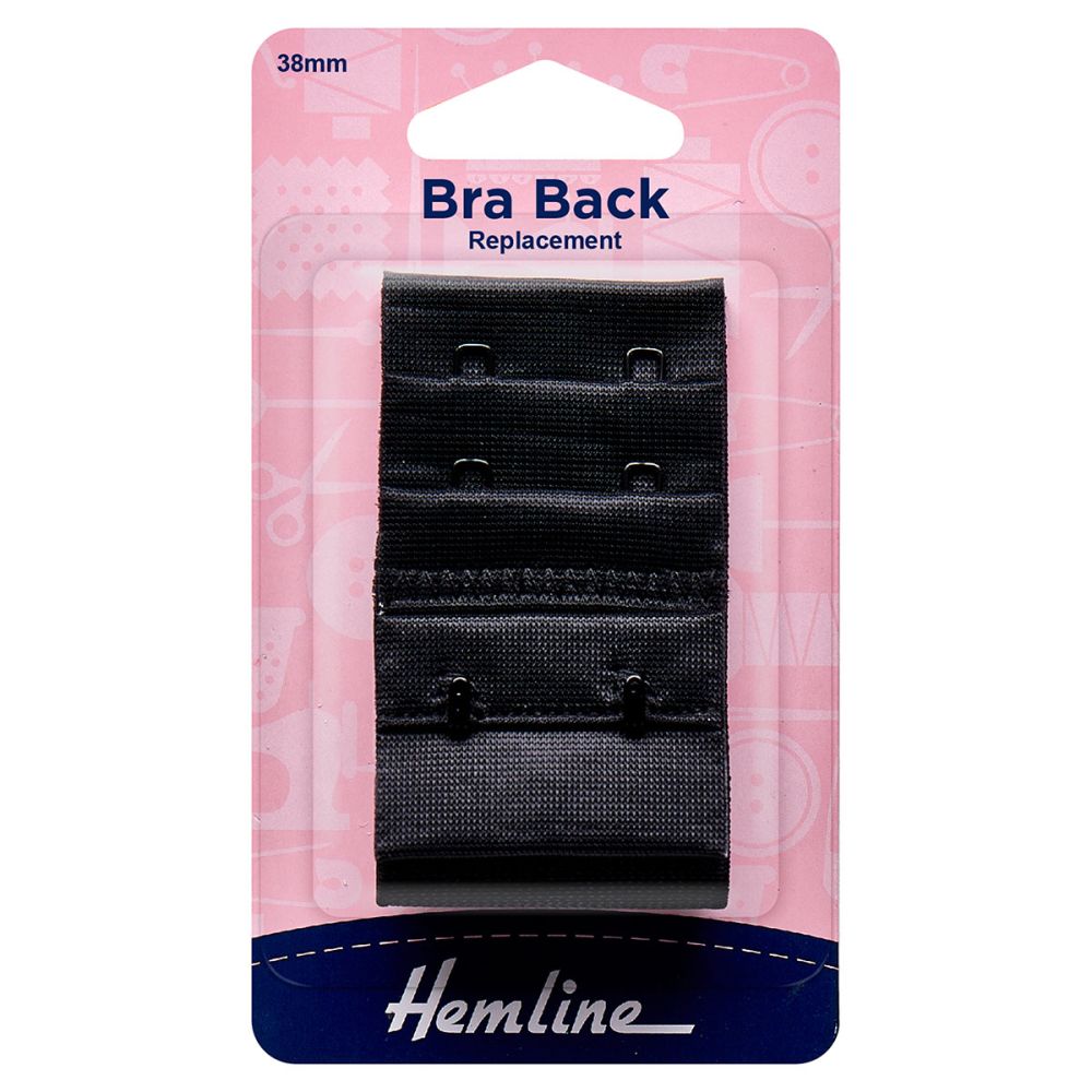 Hemline Bra Back Replacement 38mm - Black 2 Hook