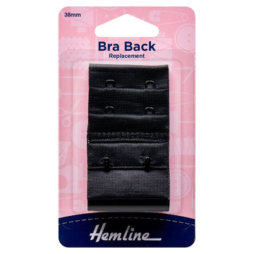 Hemline Bra Back Replacement 38mm - Black 2 Hook