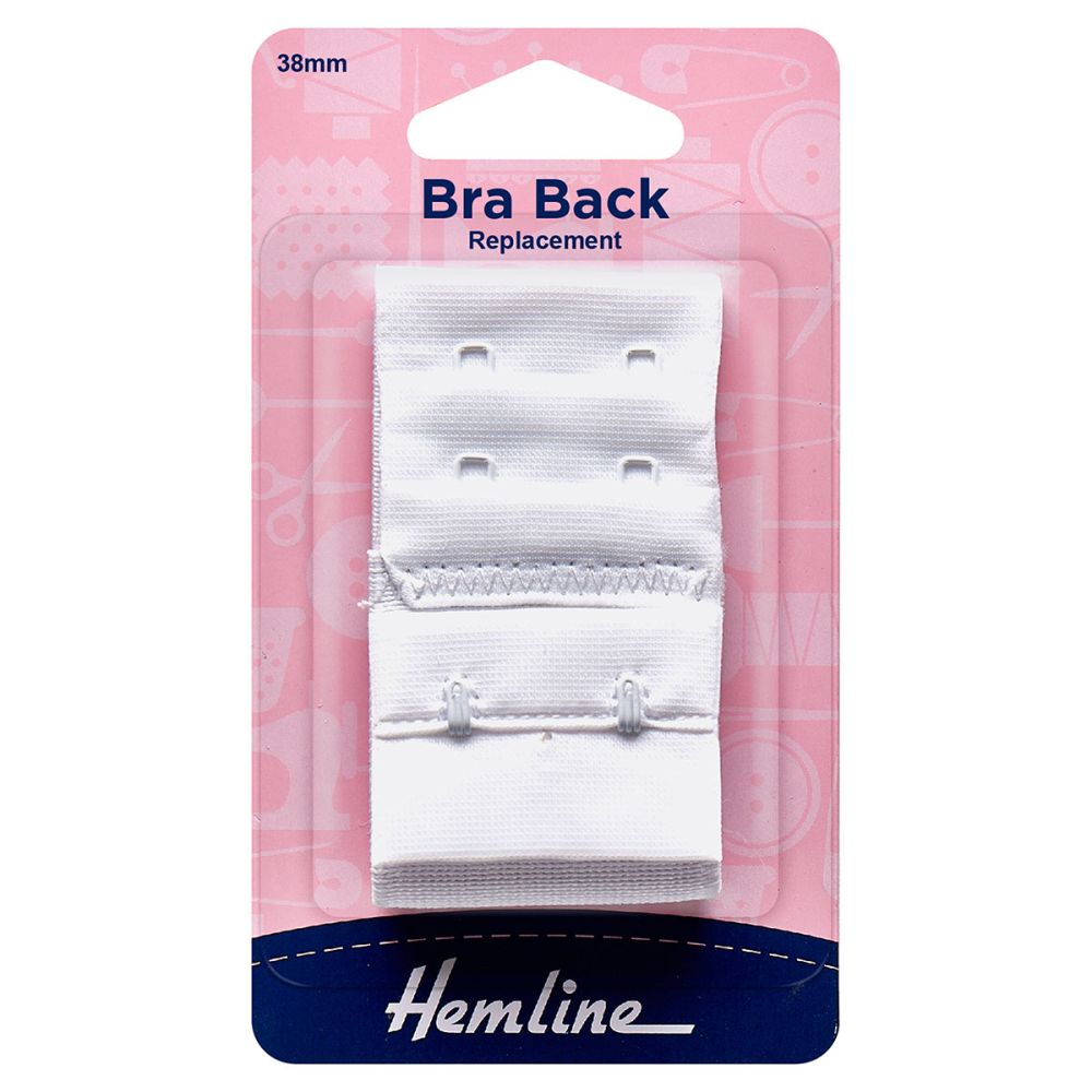 Hemline Bra Back Replacement 38mm - White 2 Hook