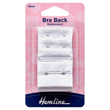 Hemline Bra Back Replacement 38mm - White 2 Hook
