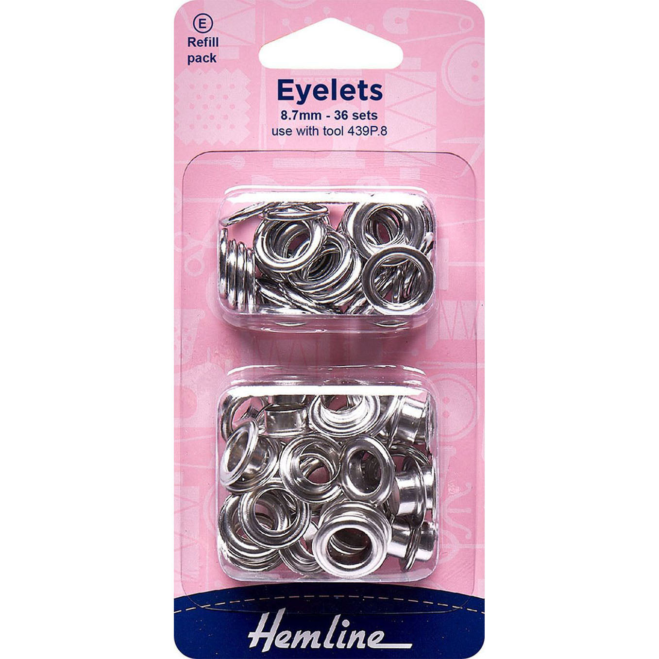 Hemline Eyelets Refill Pack 36pcs - 8.7mm Nickel