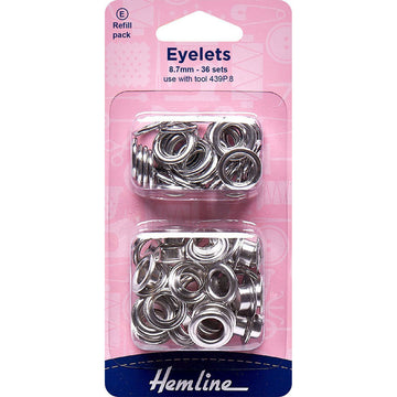 Hemline Eyelets Refill Pack 36pcs - 8.7mm Nickel