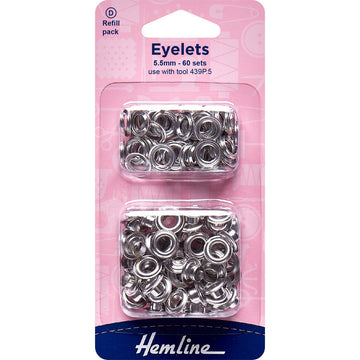 Hemline Eyelets Refill Pack 60pcs - 5.5mm Nickel