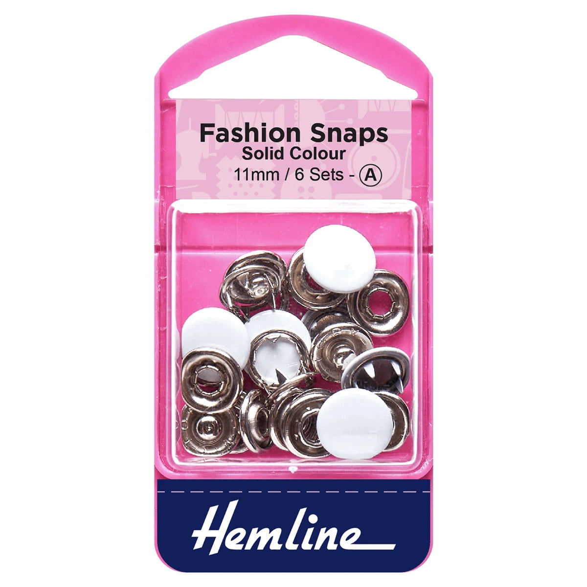 Hemline Fashion Snaps 11mm - White