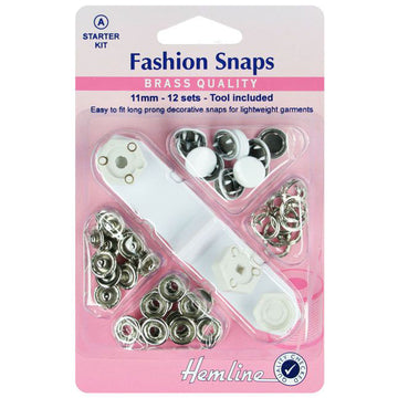 Hemline Fashion Snap 11mm Starter Kit - White 12 Sets