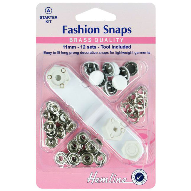 Hemline Fashion Snap 11mm Starter Kit - White 12 Sets