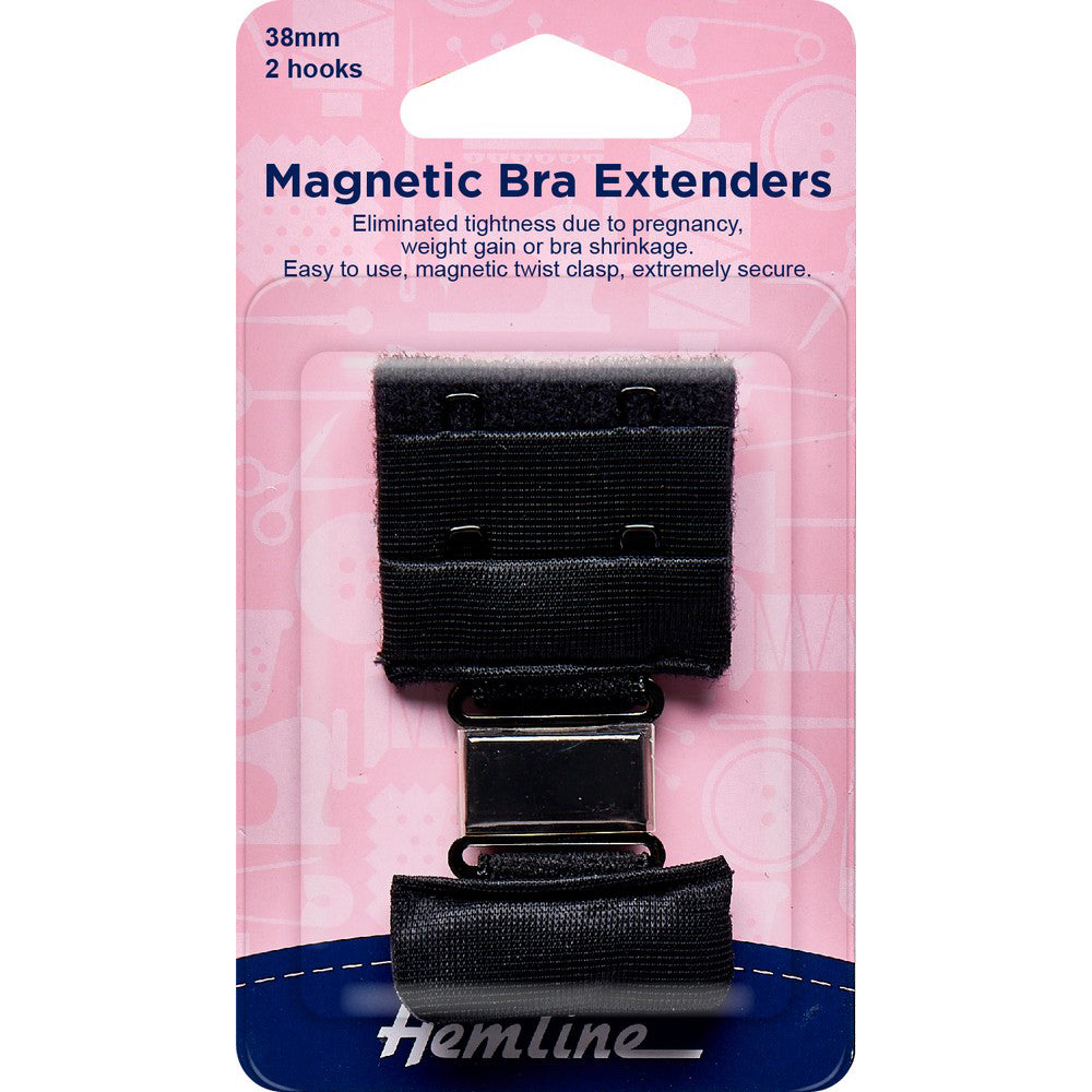Hemline Magnetic Bra Extenders 38mm 2 Hooks Black