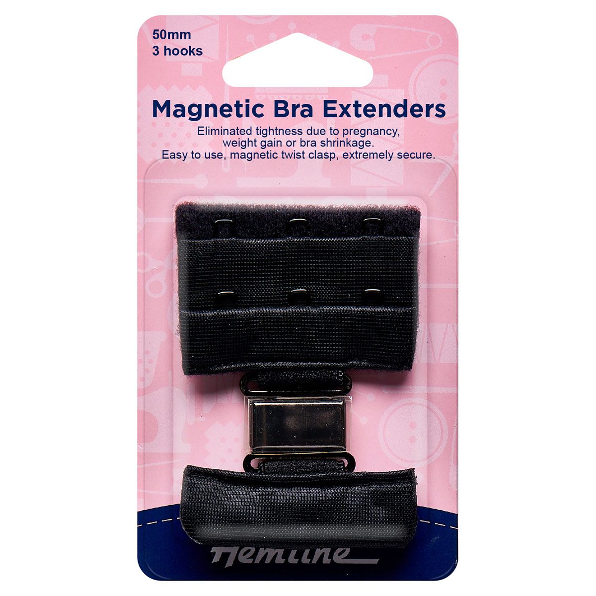 Hemline Magnetic Bra Extenders 50mm 3 Hooks Black