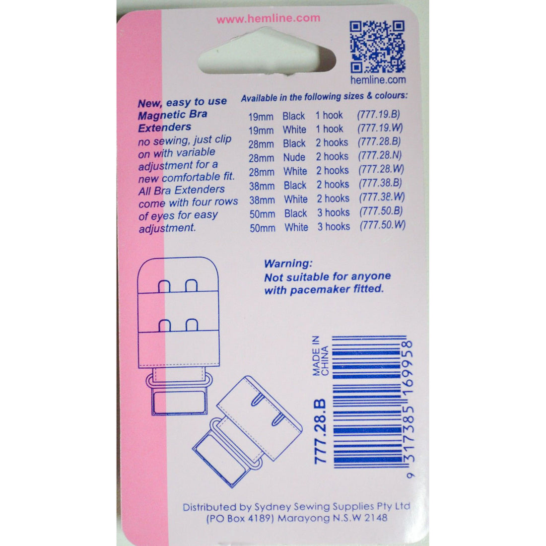 Hemline Magnetic Bra Extenders 28mm 2 Hooks Nude