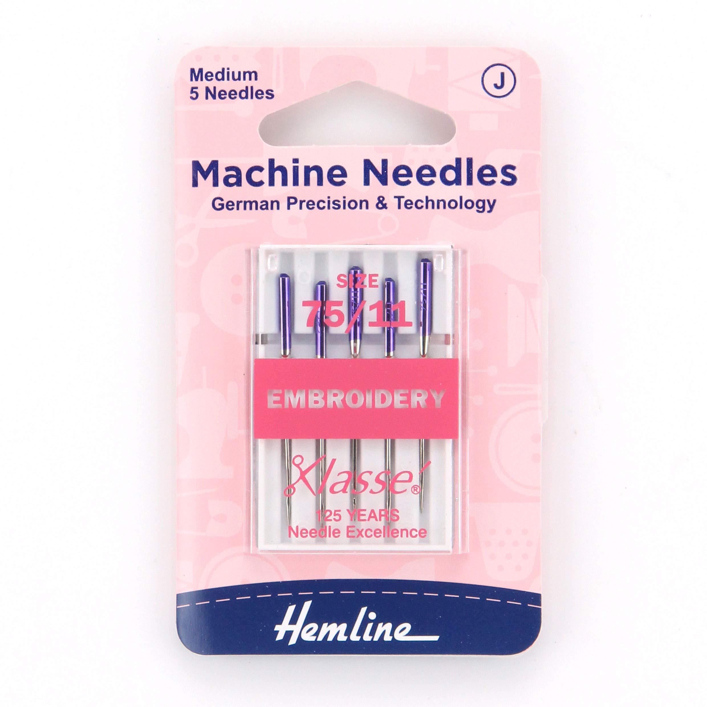 Hemline Klasse Sewing Machine Needles Embroidery 75/11 - 5 Per Cassette