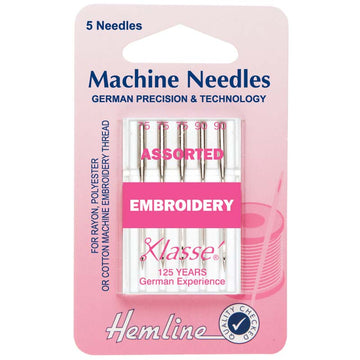 Hemline Klasse Sewing Machine Needles Embroidery Assorted 75/90 - 5 Per Cassette