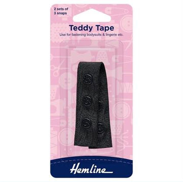 Hemline Teddy Tape 90mm - 2 Sets of 3 Snaps Black